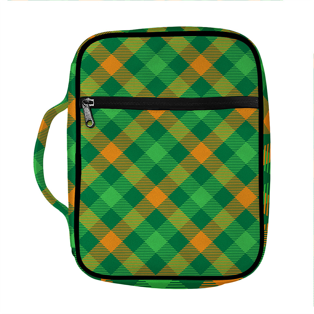 Green And Orange Buffalo Plaid Print Front Pocket Bible Bag