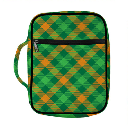 Green And Orange Buffalo Plaid Print Front Pocket Bible Bag
