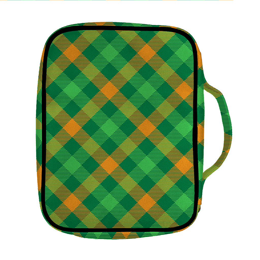 Green And Orange Buffalo Plaid Print Front Pocket Bible Bag