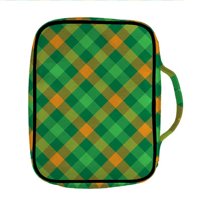 Green And Orange Buffalo Plaid Print Front Pocket Bible Bag