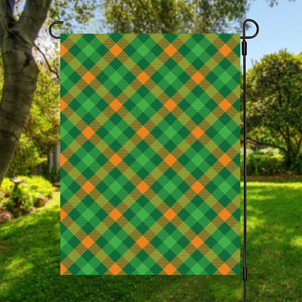 Green And Orange Buffalo Plaid Print Garden Flag