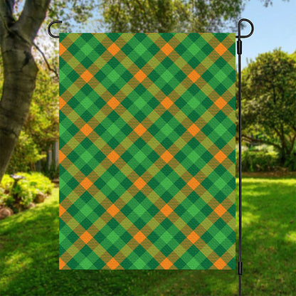 Green And Orange Buffalo Plaid Print Garden Flag