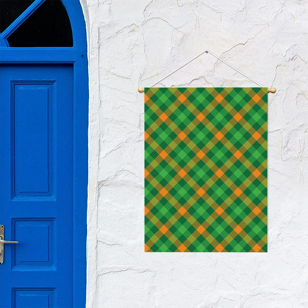 Green And Orange Buffalo Plaid Print Garden Flag