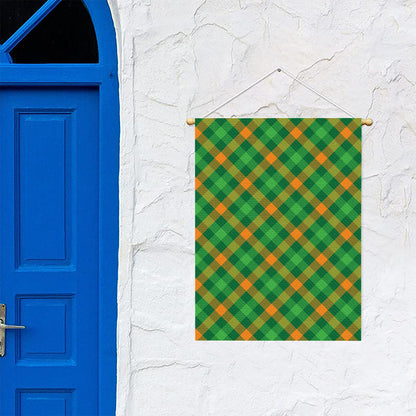 Green And Orange Buffalo Plaid Print Garden Flag