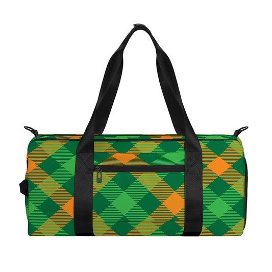 Green And Orange Buffalo Plaid Print Gym Bag