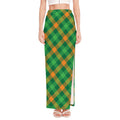 Green And Orange Buffalo Plaid Print High Slit Maxi Skirt