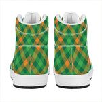 Green And Orange Buffalo Plaid Print High Top Leather Sneakers