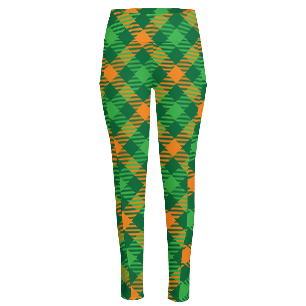 Green And Orange Buffalo Plaid Print High-Waisted Pocket Leggings