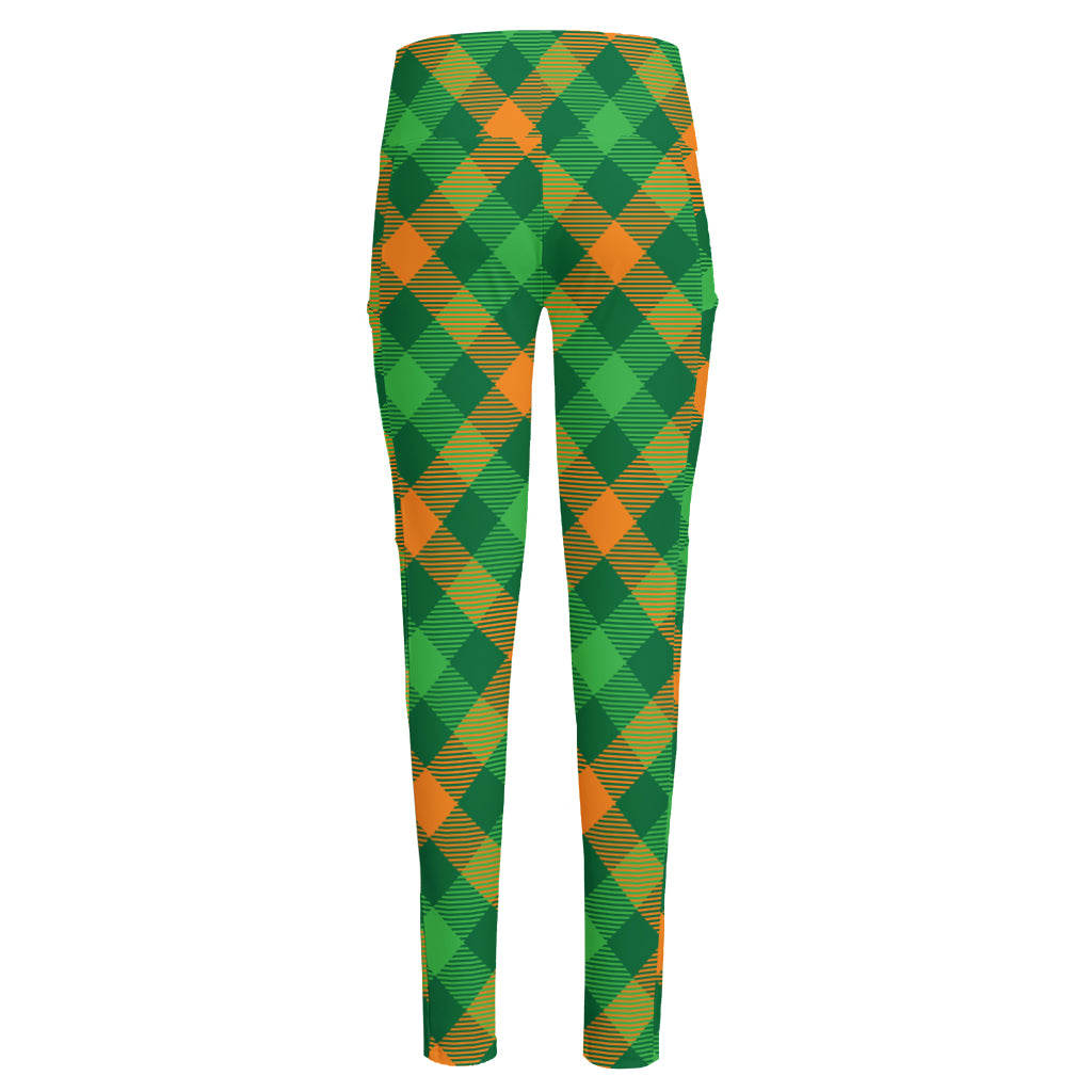 Green And Orange Buffalo Plaid Print High-Waisted Pocket Leggings