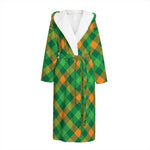 Green And Orange Buffalo Plaid Print Hooded Bathrobe