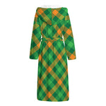 Green And Orange Buffalo Plaid Print Hooded Bathrobe