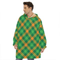 Green And Orange Buffalo Plaid Print Hoodie Blanket
