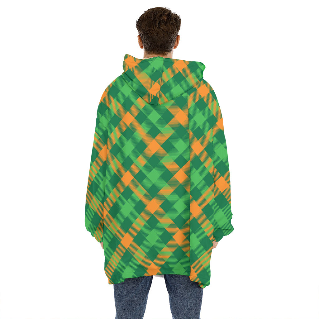 Green And Orange Buffalo Plaid Print Hoodie Blanket
