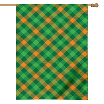 Green And Orange Buffalo Plaid Print House Flag