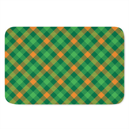 Green And Orange Buffalo Plaid Print Indoor Door Mat