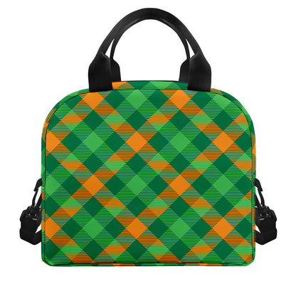 Green And Orange Buffalo Plaid Print Insulated Lunch Bag