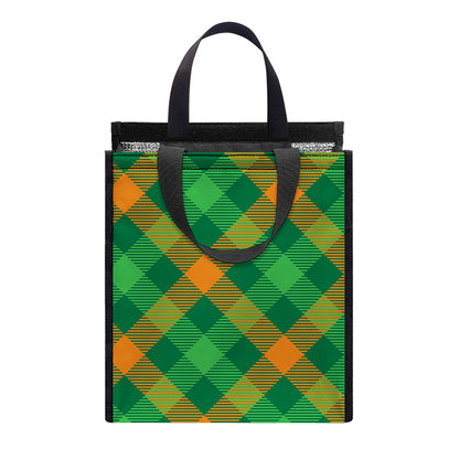 Green And Orange Buffalo Plaid Print Insulated Lunch Tote