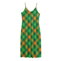 Green And Orange Buffalo Plaid Print Jersey Midi Cami Dress