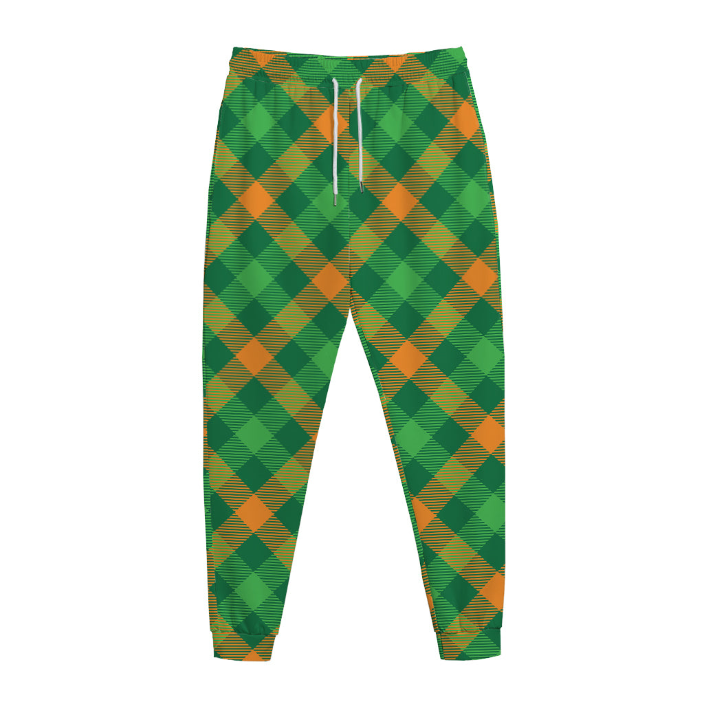 Green And Orange Buffalo Plaid Print Jogger Pants