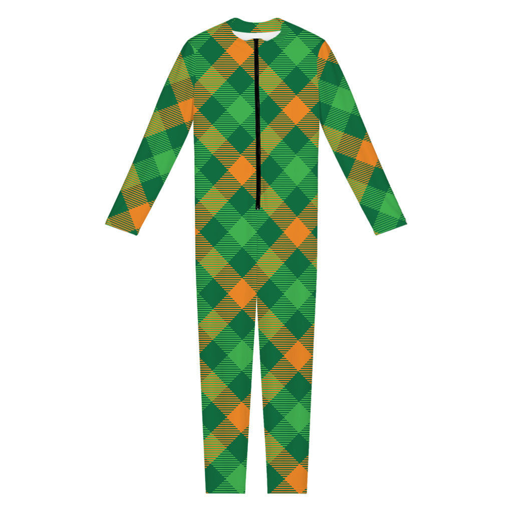 Green And Orange Buffalo Plaid Print Jumpsuit