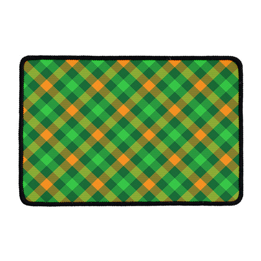Green And Orange Buffalo Plaid Print Kitchen Mat