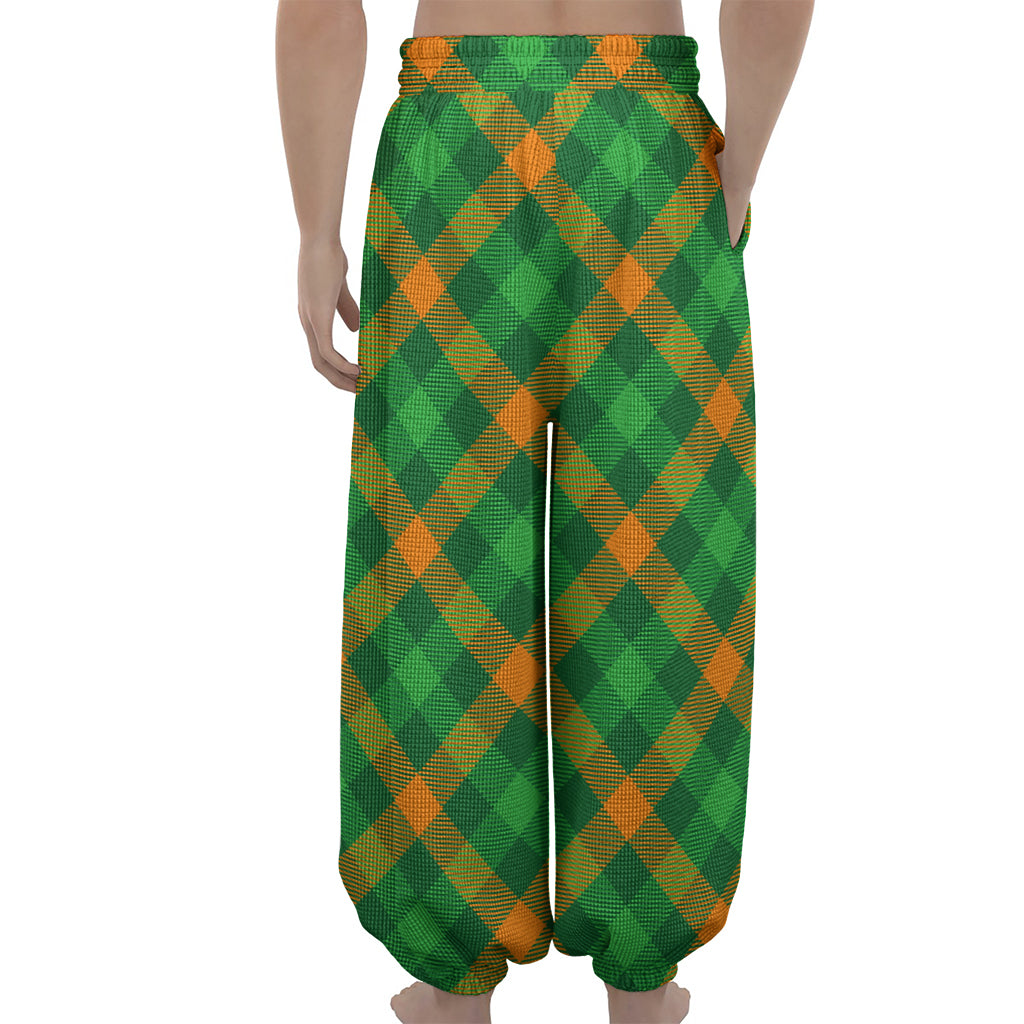 Green And Orange Buffalo Plaid Print Lantern Pants