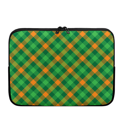 Green And Orange Buffalo Plaid Print Laptop Sleeve