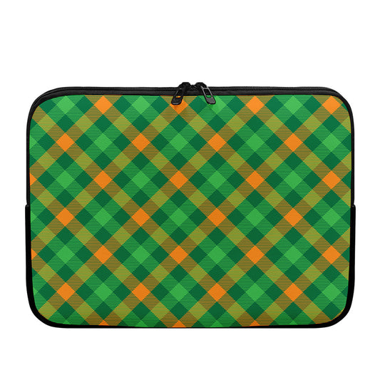 Green And Orange Buffalo Plaid Print Laptop Sleeve
