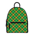 Green And Orange Buffalo Plaid Print Leather Backpack
