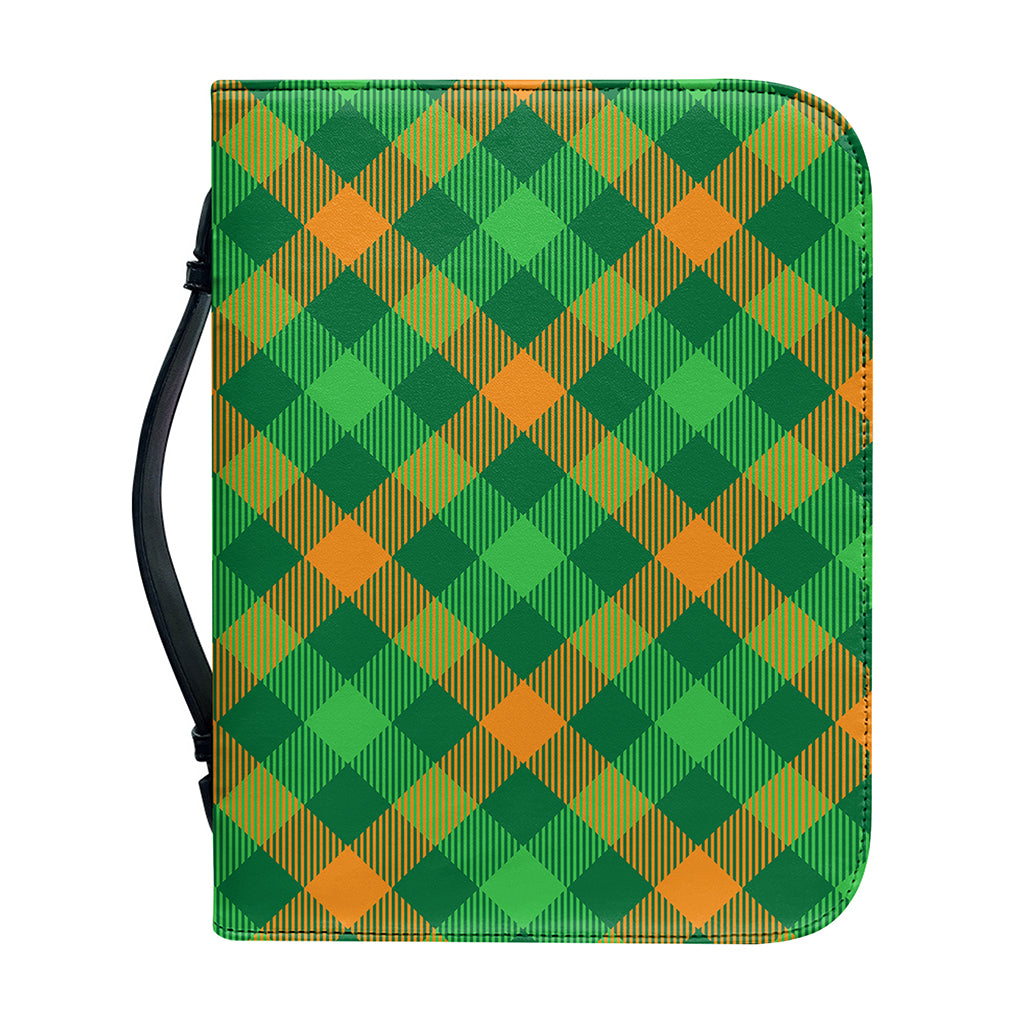 Green And Orange Buffalo Plaid Print Leather Bible Cover