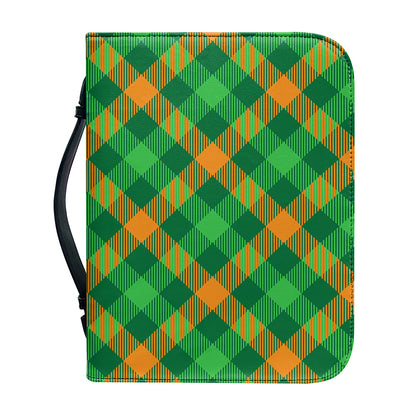 Green And Orange Buffalo Plaid Print Leather Bible Cover