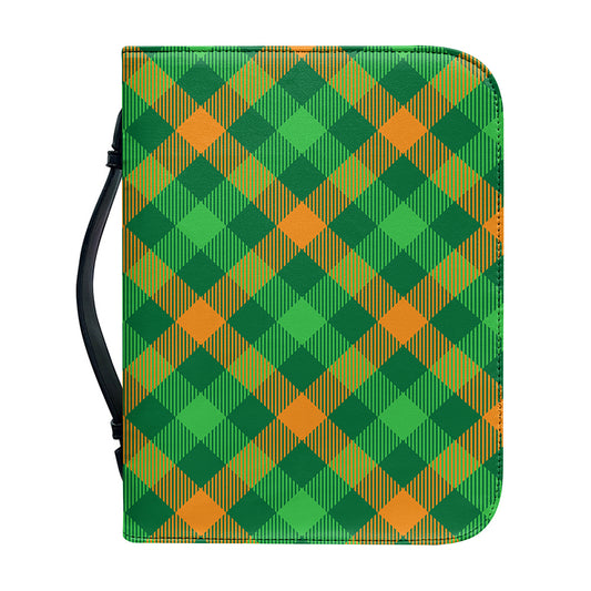 Green And Orange Buffalo Plaid Print Leather Bible Cover