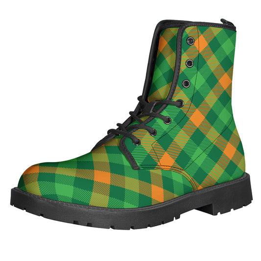 Green And Orange Buffalo Plaid Print Backpack