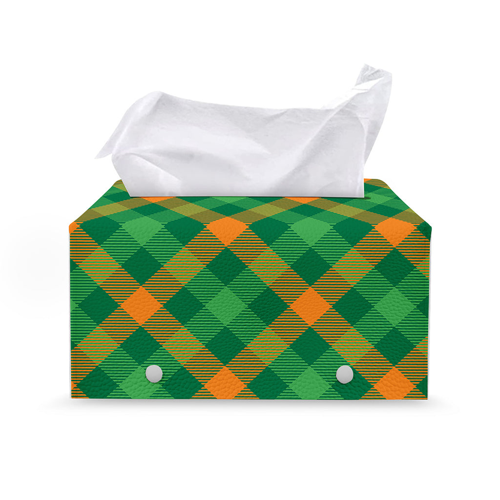 Green And Orange Buffalo Plaid Print Leather Tissue Box Cover