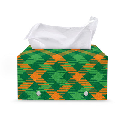 Green And Orange Buffalo Plaid Print Leather Tissue Box Cover