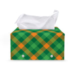 Green And Orange Buffalo Plaid Print Leather Tissue Box Cover