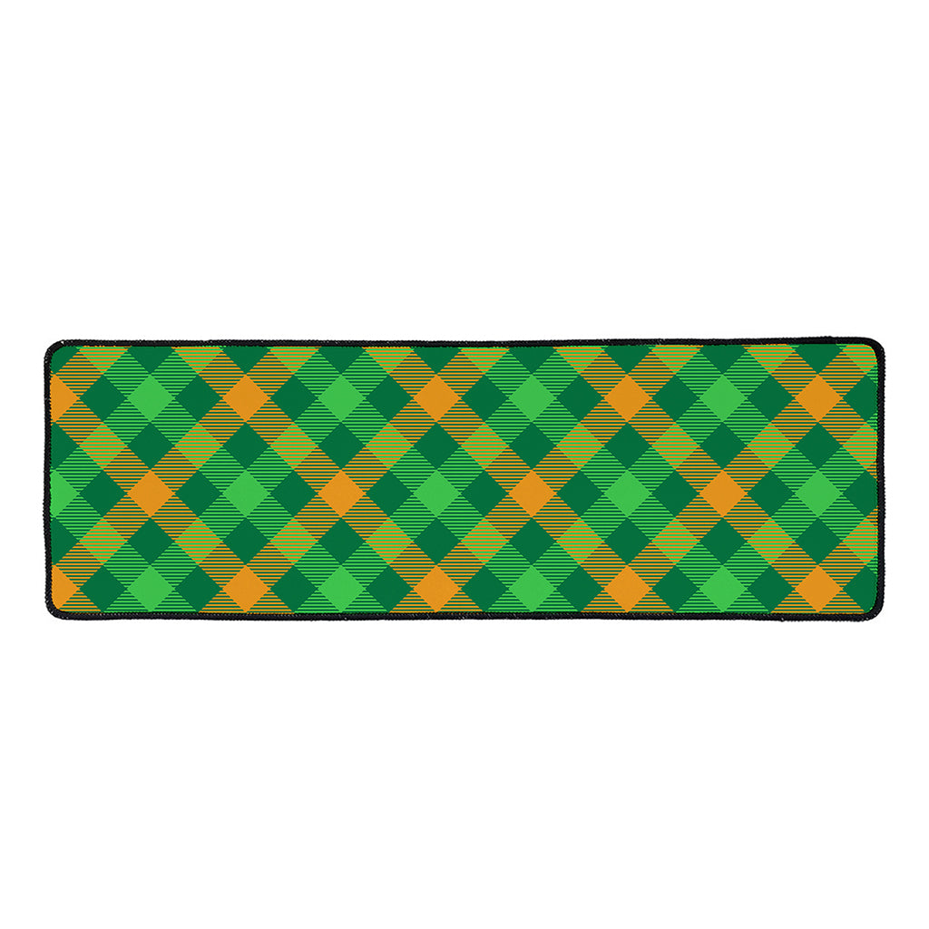 Green And Orange Buffalo Plaid Print Long Kitchen Mat