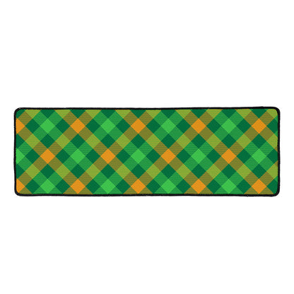 Green And Orange Buffalo Plaid Print Long Kitchen Mat