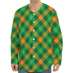 Green And Orange Buffalo Plaid Print Long Sleeve Baseball Jersey