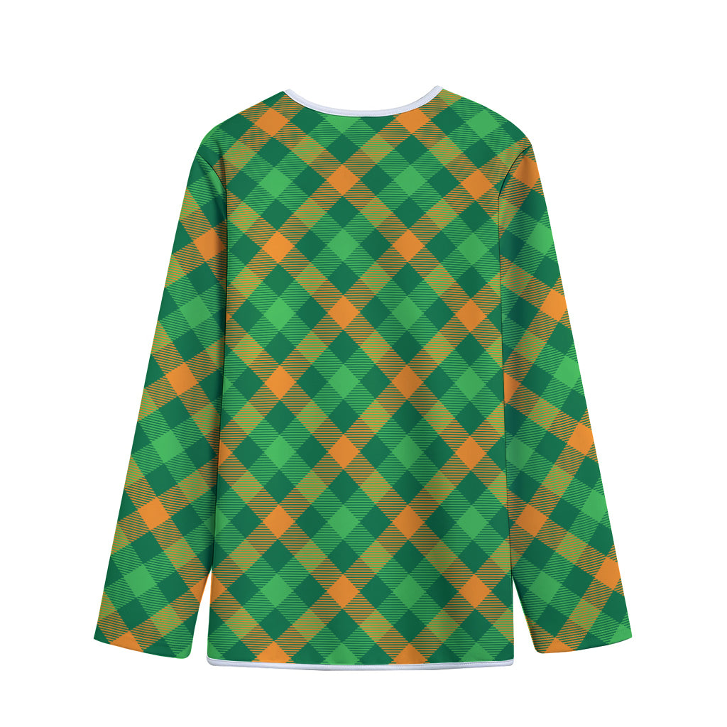 Green And Orange Buffalo Plaid Print Long Sleeve Short Coat