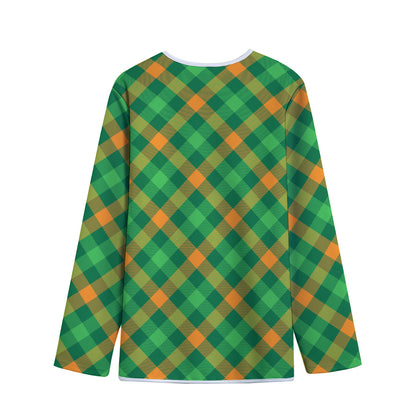 Green And Orange Buffalo Plaid Print Long Sleeve Short Coat