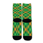 Green And Orange Buffalo Plaid Print Long Socks