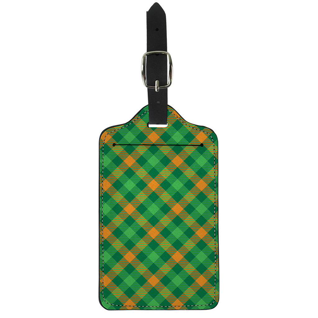 Green And Orange Buffalo Plaid Print Luggage Tag