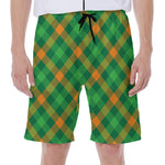 Green And Orange Buffalo Plaid Print Men's Beach Shorts