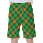 Green And Orange Buffalo Plaid Print Men's Beach Shorts