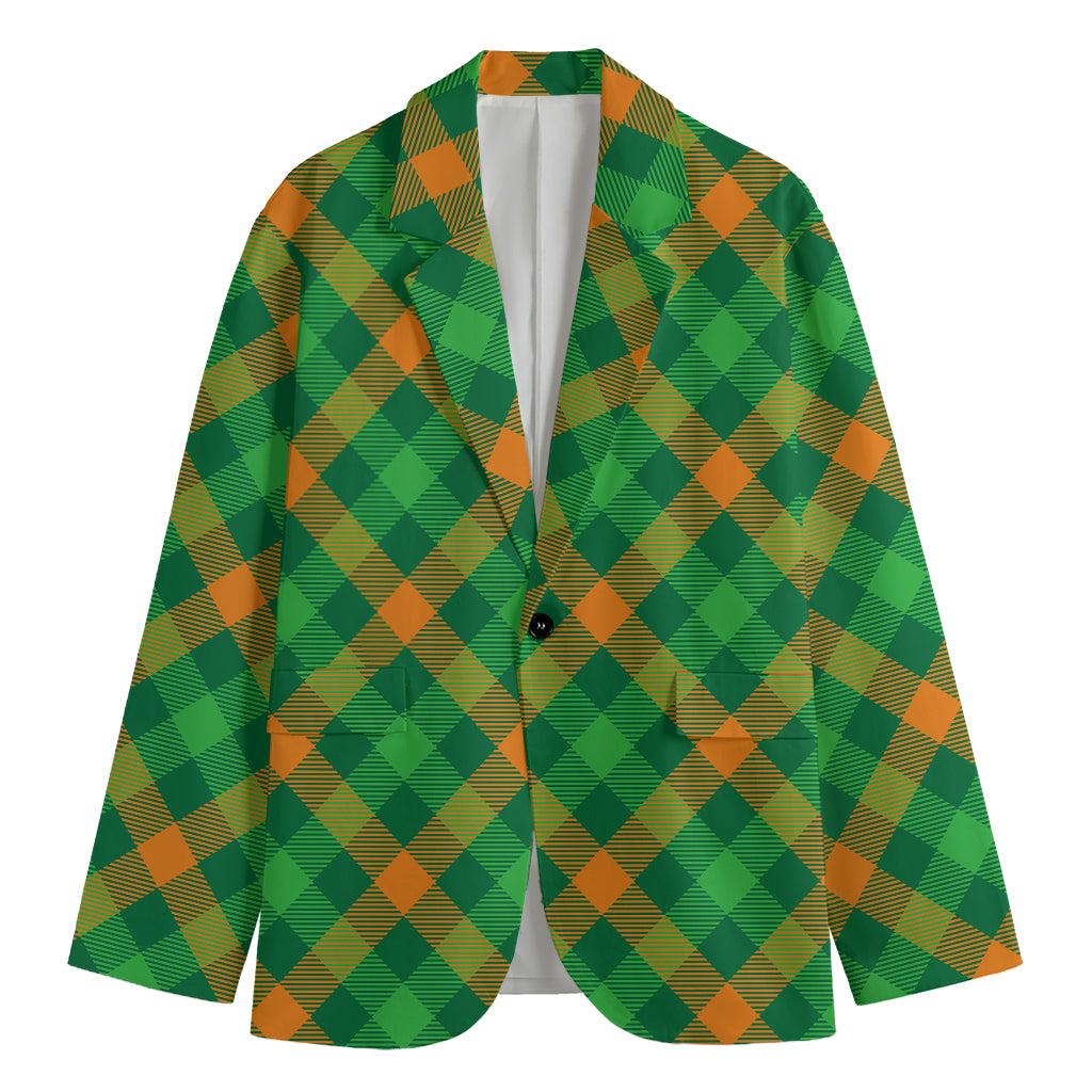 Green And Orange Buffalo Plaid Print Men's Blazer