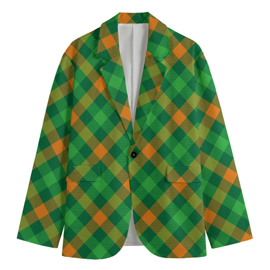 Green And Orange Buffalo Plaid Print Men's Blazer