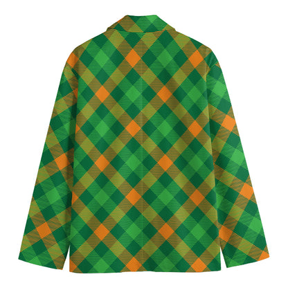 Green And Orange Buffalo Plaid Print Men's Blazer