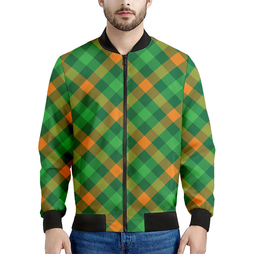 Green And Orange Buffalo Plaid Print Men's Bomber Jacket