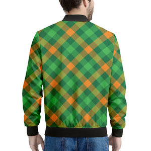Green And Orange Buffalo Plaid Print Men's Bomber Jacket